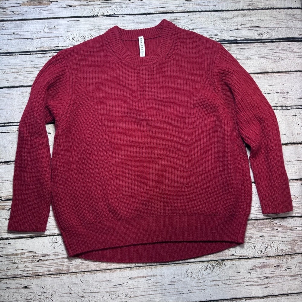 Athleta Sweater Womens Medium Wool Blend Ribbed Pullover Red Chunky‎